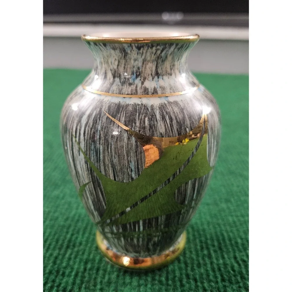 Vintage Ceramic‎ Vase Gold Trim Drip Glaze Mid Century Modern Decor